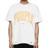 PURPLE BRAND Mens casual pure cotton short sleeved loose round neck yellow letter white T-shirt