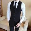 Gilets pour hommes Mens costume décontracté gilet slim fit simple boutonnage sans manches vêtements de cérémonie gilet mâle mode affaires rayures hauts robe de soirée