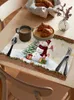 Tapetes de mesa 4/6 peças, boneco de neve de natal, floco de neve, robin, cozinha, decoração de jantar, casa, tigela, copo