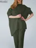 Dwuczęściowe spodnie kobiet Zanzea określa mody Kobiety letnie garnitury swobodne 3/4 rękawów Nieregularne spodnie bluzki Urban Tracksuit
