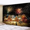 Tapisseries nordiques de noël, ville enneigée, feu d'artifice, tissu de fond de paysage, décor de chambre Boho, tenture murale d'arbre