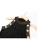 Casual Dresses HIGH STREET Est Fashion 2024 Runway Designer Women's Sleeveless Gold Thread Bright Knitting Dress