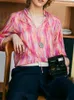 Blusas femininas blusa colorida xadrez impressa 2024 primavera casual solto ajuste camisa com decote em v