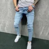 Fashion Men Holes Distressed Skinny Stretch Jeans Pants Streetwear Hip Hop Male Ripped Solid Denim Trousers 240125