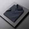 メンズポロスハイエンドアイスシルクポロシャツラペルノンアイアンソリッド半袖ヨーロッパビジネスカジュアルTシャツ2024夏の服