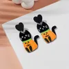 Kolczyki Dangle Yaologe Acryl Creative Pumpkin Black Cat wisiorek dla kobiet dziewczyna moda ucha biżuterii na Halloweenowe przyjęcie podtrzymujące