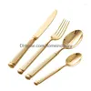 Dinnerware Sets 4Pcs Bright 18/10 Stainless Steel Luxury Cutlery Set Tableware Knife Spoon Fork Flatware Dishwasher Safe Utensils Dro Dhowi