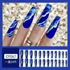 False Nails 24pc European Blue Flame Marble Nail Patch Full Cover Press On Wearable Art for Daily Use Long Tips