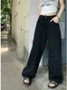 Black Polka Dot Straight Jeans Women Highwaisted Loose Wide Leg Pants Autumn Winter Fashion Korean Y2K Streetwear Long Trousers 240201