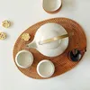 Mats & Pads Oval Rattan Placemat Natural Hand-Woven Tea Ceremony Accessories Suitable For Dining Room Kitchen Living Room246a