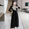 Sukienki swobodne stylowe eleganckie bowtie dzianiny długie sukienki kobiety 2024 Wiosenna jesienna rękaw moda elegancka panie a-line vestidos mujer