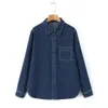 Hong Kong Style Vintage Loose Denim Shirt Good Quality Plus Size Women Autumn Winter Dark Blue Outwear 240130