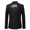 Black Sequin One Button Shawl Collar Suit Jacket Men Bling Glitter Nightclub Prom DJ Blazer Stage Clothes for Singers 240124