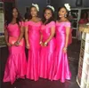 2024 Fashionable African Off Shoulder Satin Mermaid Bridesmaid Dresses Long Wedding Party Evening Gowns Lace Formal Occasion Evening Wear