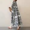 Vestidos de verão novo vintage o pescoço solto cintura impressão vestido longo dobras meados de bezerro meia manga vestidos bonito moda casual roupas femininas