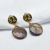 Dangle Earrings Black Baroque Pearl Drop Disc Shape Natural Pendant Gold Coin Fashion Women's
