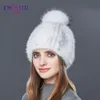 Keyifli Kadınlar Kürk Kapağı Gerçek Mink Kürk Şapka Kürk Pom Pom Tutulmuş Mink Şapkaları Kış için Yüksek Kaliteli Kalın Sıcak Kadın Beani251m