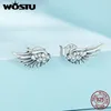 Stud Küpe Wostu 925 STERLING Gümüş Hip Hop Vintage Çiftler Yaratıcı Angel Wings Kadınlar Punk CZ Studs Doğum Günü Takı Hediyesi