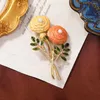 Brooches Retro Flower Brooch With Leaves Orange Enamel Antique Vintage Yellow Pins Woman Party Jewelry