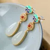 Dangle Earrings S925 Sterling Silver Inlaid Natural Hetian Jade Small Water Drop Retro Ruyi Stud Elegant Chinese Style Ladies'