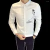 Camisas casuais masculinas moda 2024 camisa masculina slim fit beleza bordado vestido para homens roupas de manga longa festa smoking tops