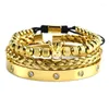 Charm Bracelets Luxury Micro Pave CZ Crown Roman Royal Men Stainless Steel Crystals Bangles Couple Handmade Jewelry Sets