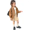 Jackor 2024 Spring Kids Girls Coffee Colored Leather Jacket Motorcykel Små medelstora barns cardigan