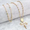 Hänge halsband jungfru mary st benedict katolska böner 14k gula guld kvinnor religiös lång radband halsband