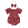 Rompers Pudcoco Infant Born Baby Girls Romper Floral Print Puff Sleeve Jumpsuits Summer Casual Bodysuits With Bow Headband