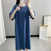 Dresses Pure Color Breastfeeding T Shirt Dress Midcalf Short Sleeve Cotton Big Size Maternity Dresses Pregnant Women Clothes Top