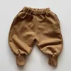 ズボン1-6yrsキッズカジュアルパンツ子供コットンソリッドカラーエラスティックウエスト韓国スタイル春秋の男の子の女の子パンツ