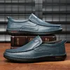 Summer Breathable Genuine Slip On Loafers Men Casual Leather Blue Flats Driving Shoes Moccasins