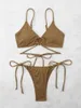 Dames Badmode Sexy String Bikini Zwart Bruin Push Up Micro Bikini's Dames Uitgesneden Ring Gekoppeld Kant Strandbadpak Badpak 2024