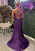 Grape beaed Long Prom Dress with Slit Mermaid Formal Evening Party Gown Spaghetti Straps Evening Dress Backless