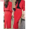 Womens Blazer and Skirts Suit Female Winter High End Shiny Thick Fabric Office Clothes Ladies Jacket Long 2 Pcs 240202