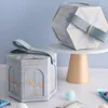 Emballage cadeau Hexagone Cuir Portable Boîte De Bonbons De Mariage Baby Shower Bleu Rose Boîtes De Papier Pour Garçons Filles Fête Fournitures D'événement