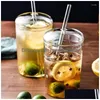 Wine Glasses 450Ml Clear Glass Cup With Lid And St Heat Resistant Tumbler For Coffee Milk Cold Drink Water Bottle Drinkware Drop Deli Dhaum