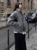 Kpytomoa Women Fashion مع جيوب كبيرة الحجم قاذفة سترة معطف خمر الأكمام طويلة الأكمام الملتفة الزر الإناث قمم أنيقة أنيقة 240122