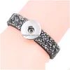 Charm Bracelets Wholesale- 5 Colors New Uni Mticolor Rhinestone Leather Bracelet Valentines Day Gift 18/20Mm Snap Button Jewelry Ze18 Dhybz