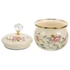 Dinnerware Sets Enamel Canister Decorative Flower Pattern Storage Jar Candy Cookie With Lid Syrup Container