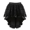 Skirts Sexy Steampunk Lace Floral Skirt Women Asymmetrica High Low Ruffles Victorian Burlesque Corsets Black Gree Brown