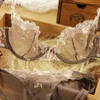 Logirlve Exquisite Stickerei Lotusrosa ultradünnes sexy transparentes Spitzen-Unterwäsche-BH-Set für Damen 240127