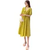 Robes Vert taille haute col en V grossesse bref vêtements grande taille femme enceinte ALine robe en lin longue lâche robes d'été de maternité