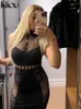 Casual Jurken Kliou Mesh Uitgehold Effen Mini-jurk Dames Sexy Ronde Hals Mouwloos Lichaamsvormend Dames See Through Clubwear Bodycon