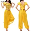 Bühnenkleidung Damen Bauchtanz Kostüm Set Pailletten Crop Top Haremshose Outfit Orientalisch Indisch Arabisch Halloween Göttin Kostüme