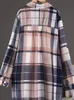 Grande taille coton mi-longueur à carreaux imprimé femmes automne chemises décontractées femme mode coréenne à manches longues chemisiers à simple boutonnage 240131