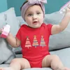 Barboteuses Joyeux Noël Bébé Garçon Fille Vêtements Bodys Mignon Dessin Animé Bonhommes De Neige Imprimer Rouge Né Onesies Veille De Noël Infantile Barboteuse Pyjamas