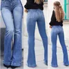 Pantaloni da donna Autunno e inverno Jeans da donna Tasche applicate Sexy sottili Gamba larga svasati Slim a vita alta