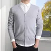 Herrtröjor Men Cardigan Jacket V Neck Sticked Coat Slim Fit Solid Color Sweater For Fall Winter Casual Wear