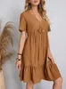 Feestjurken Vintage Boho Mini-jurk Dames Zomermode Los casual strand Vrouwelijke hoge taille Korte mouw V-hals Vloeiende A-lijn Dame